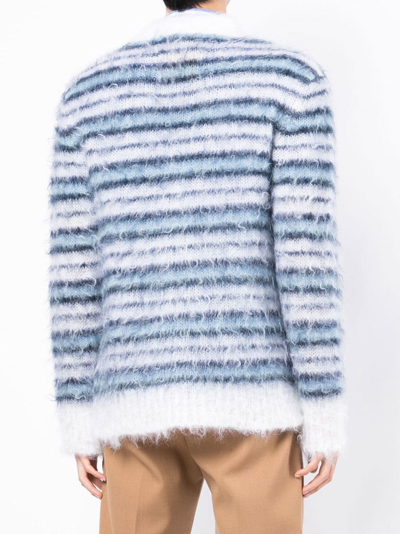 Shop Marni Striped V-neck Cardigan In Blue