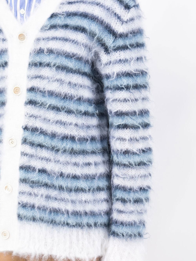 Shop Marni Striped V-neck Cardigan In Blue