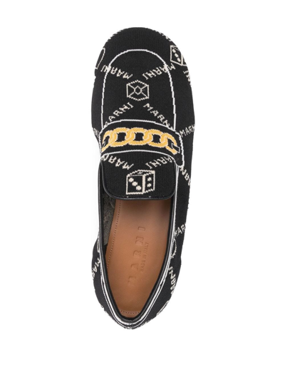 Shop Marni All-over Logo-jacquard Loafers In Black