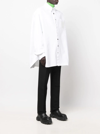 Shop Raf Simons Long-sleeve Denim Shirt In White