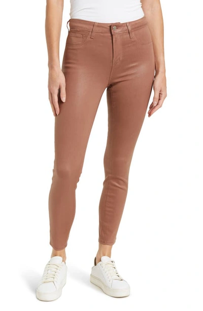 Shop L Agence Margot Coated Crop Skinny Jeans In Sparrow Contrast Coated