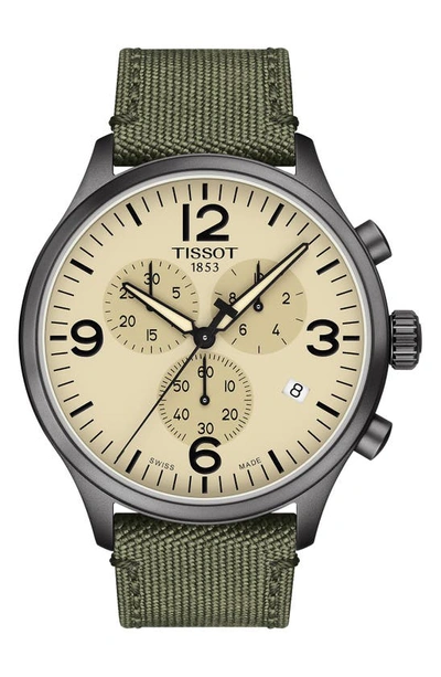 Shop Tissot T-sport Xl Chonograph Nylon Strap Watch, 45mm In Green/ Beige/ Gunmetal