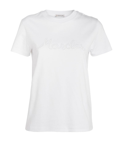 Shop Moncler Embroidered Logo T-shirt In White