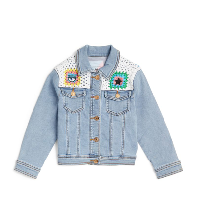 Shop Chiara Ferragni Crocheted Denim Jacket (4-10 Years) In Blue
