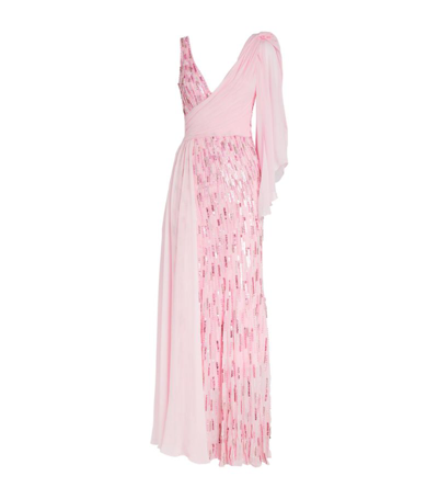 Shop Jenny Packham One-shoulder Aluna Gown In Pink