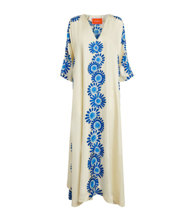 Shop La Doublej Silk Floral Maxi Dress In Blue