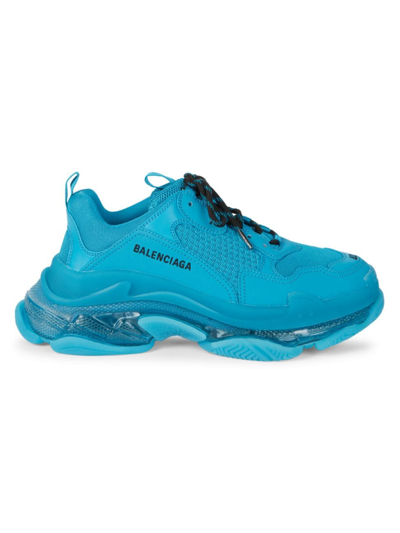 Shop Balenciaga Men's Triple S Clear Sole Sneakers In Blue