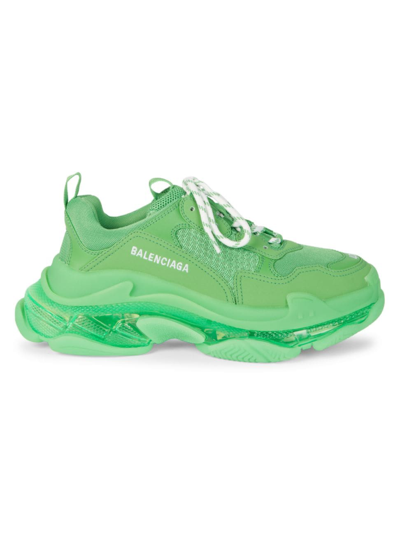 Shop Balenciaga Men's Triple S Clear Sole Sneakers In Green