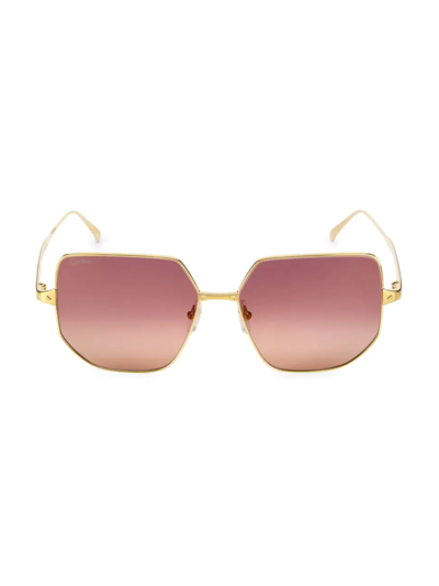 Shop Cartier Women's Santos De  58mm Geometric Sunglasses In Gold