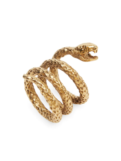 Shop Saint Laurent Goldtone Snake Ring In Aged Gold