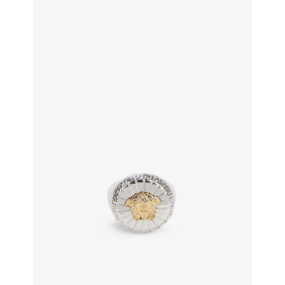 Shop Versace Medusa Silver And Gold-toned Brass Ring