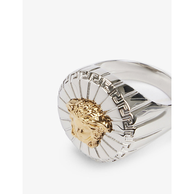 Shop Versace Medusa Silver And Gold-toned Brass Ring