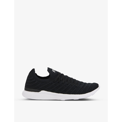 Shop Apl Athletic Propulsion Labs Techloom Wave Logo-embroidered Stretch-knit Low-top Trainers In Black White