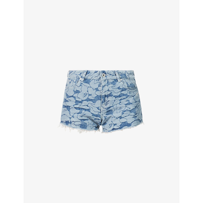 Shop A Bathing Ape Camouflage-print Slim-fit Denim Shorts In Light Indigo