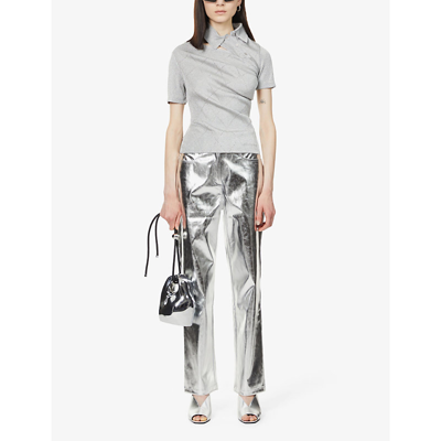 Shop Amy Lynn Women's Silver Lupe Straight-leg High-rise Faux Leather Trousers