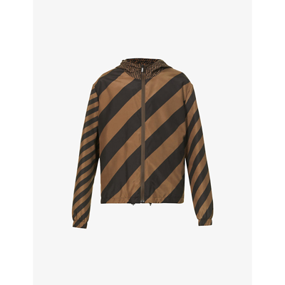 Shop Fendi Reversible Logo-print Shell Jacket In Tobacco/moro