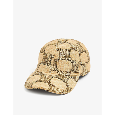 Shop Max Mara Brand-pattern Shell Woven Cap In Beige