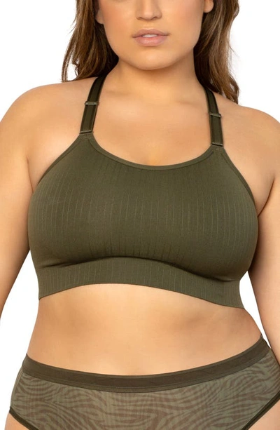 Shop Curvy Couture Smooth Seamless Comfort Wireless Bralette In Olive Night