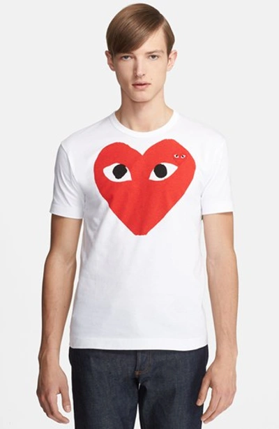 Shop Comme Des Garçons 'play' Heart Face Graphic T-shirt In White