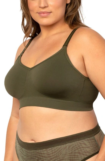 Shop Curvy Couture Smooth Seamless Comfort Bralette In Olive Night