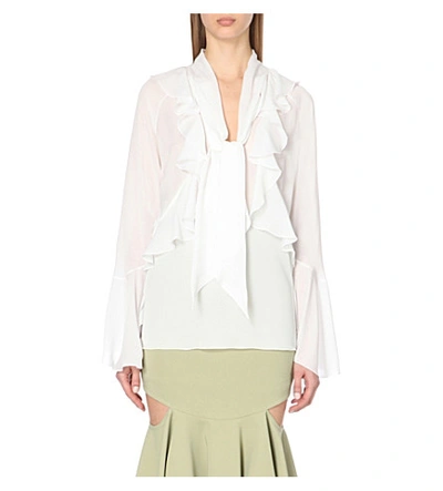 Shop Givenchy Ruffled Charmeuse Shirt In White