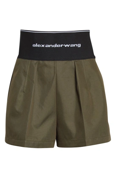 Shop Alexander Wang Carrot High Waist Logo Shorts In Army Green
