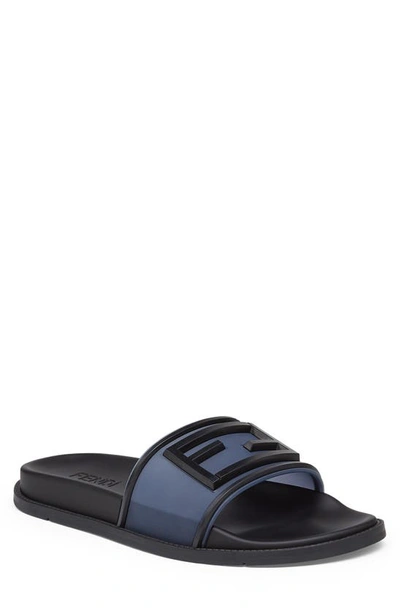 Shop Fendi Baguette Slide Sandal In Black/ Navy