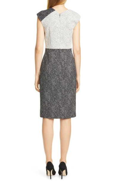 Shop Hugo Boss Dechesta Tweed Colorblock Sheath Dress In Black Fantasy