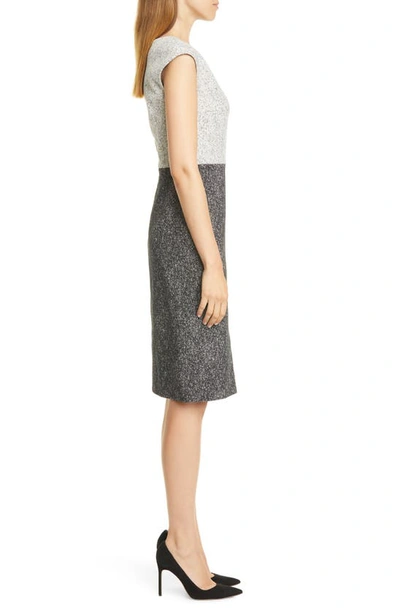 Shop Hugo Boss Dechesta Tweed Colorblock Sheath Dress In Black Fantasy