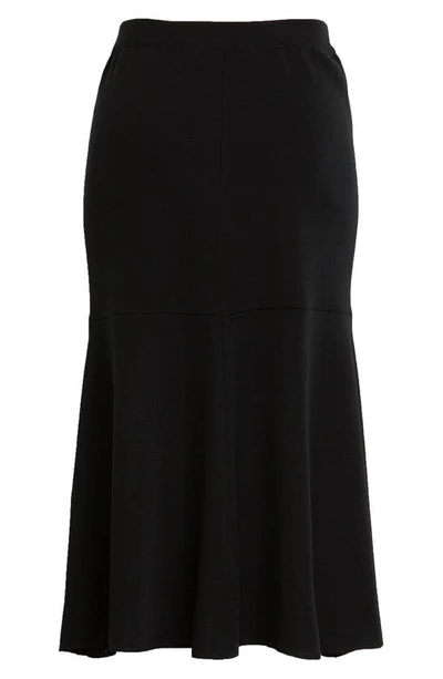 Ming Wang Flared Knit Midi Skirt In Black