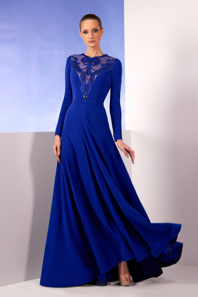 Shop Edward Arsouni Royal Blue Crepe Gown