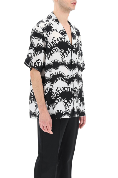 Shop Valentino Silk Bowling Shirt In White,black