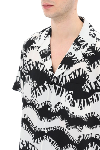 Shop Valentino Silk Bowling Shirt In White,black