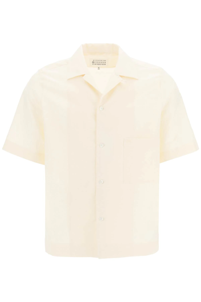 Shop Maison Margiela Cotton And Linen Short-sleeved Shirt In Beige