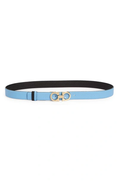 Shop Ferragamo Donna Leather Belt In Nigella Blue / Nero / Gold