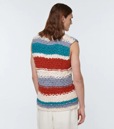 Shop The Elder Statesman Striped Cotton Sweater Vest In White Lilac Teal Burnt