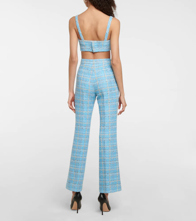 Shop Alessandra Rich High-rise Tweed Flared Pants In Light Blue