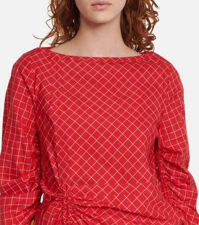 Shop Tory Burch Checked Silk Blouse In Red White