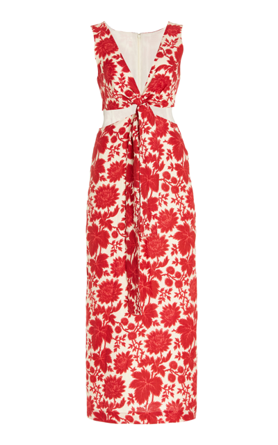 Shop Sir Women's Cinta Tie-front Floral Linen Midi Dress In Red