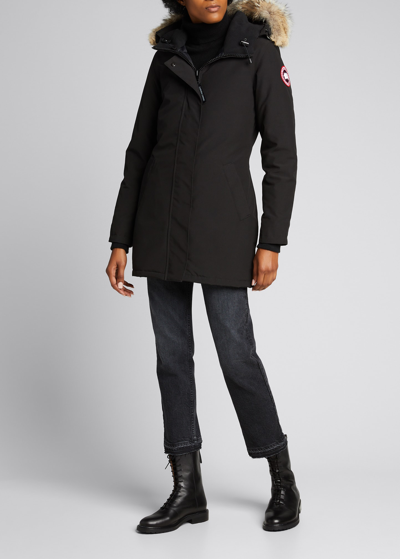 Shop Canada Goose Victoria Fur-hood Parka Jacket In Black