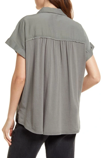 Splendid High-low Cotton Blend Button-up Shirt In Soft Vob