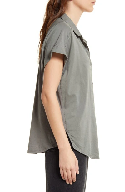 Splendid High-low Cotton Blend Button-up Shirt In Soft Vob