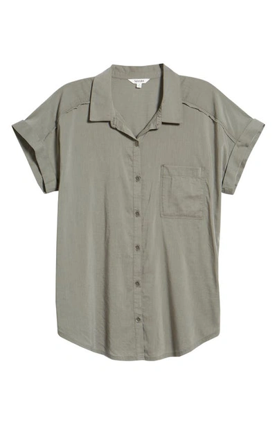 Splendid High-low Cotton Blend Button-up Shirt In Soft Vob