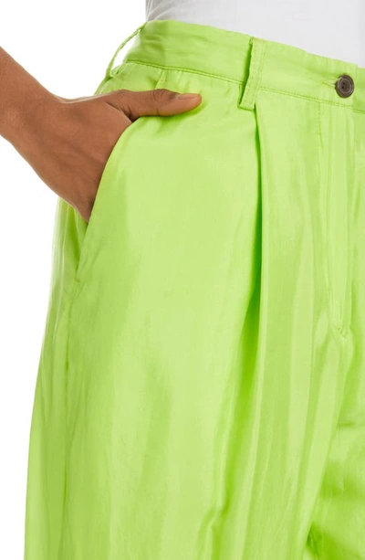 Shop Dries Van Noten Porters Straight Leg Silk & Cotton Trousers In Neon Green 629