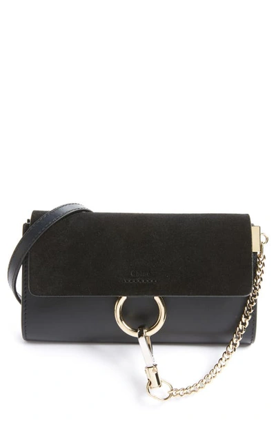 Shop Chloé Mini Faye Suede & Leather Wallet On A Chain In Black