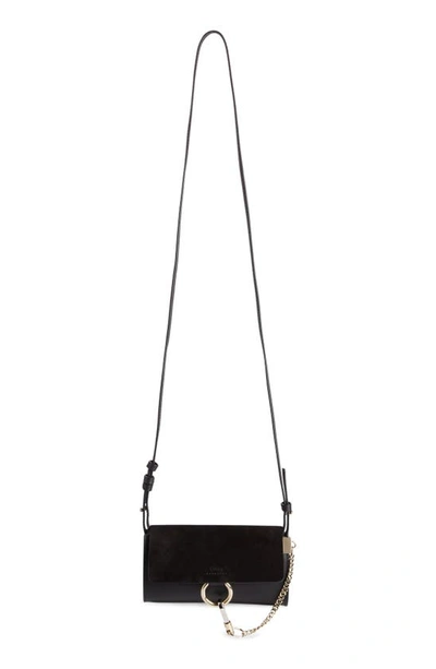 Shop Chloé Mini Faye Suede & Leather Wallet On A Chain In Black
