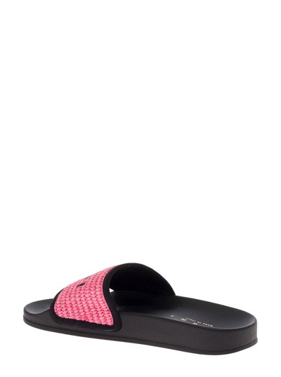 Shop Marni Woman 's Pink Raffia Mules With Logo