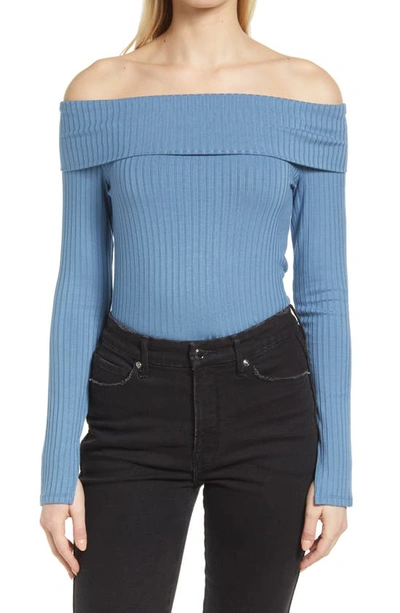 Shop 1.state Rib Off The Shoulder Top In Blue