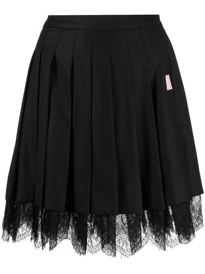 Shop Natasha Zinko Floral-lace Pleated Skirt In Black