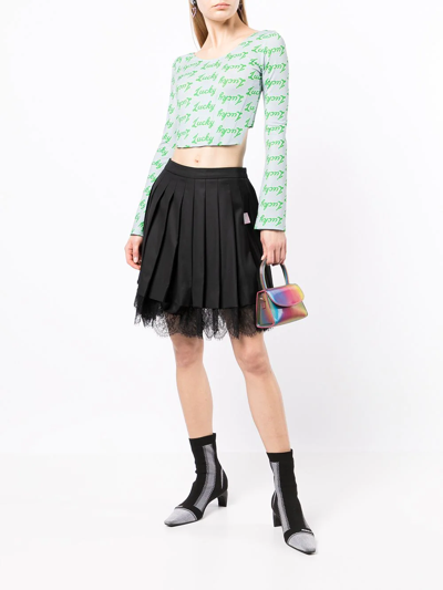 Shop Natasha Zinko Floral-lace Pleated Skirt In Black